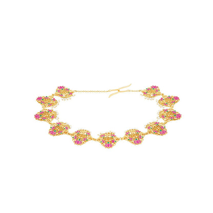 ZARIIN 22KT Gold Dipped in Pink Enamel Poets Delight Lotus Maatha Patti