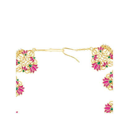 ZARIIN 22KT Gold Dipped in Pink Enamel Poets Delight Lotus Maatha Patti