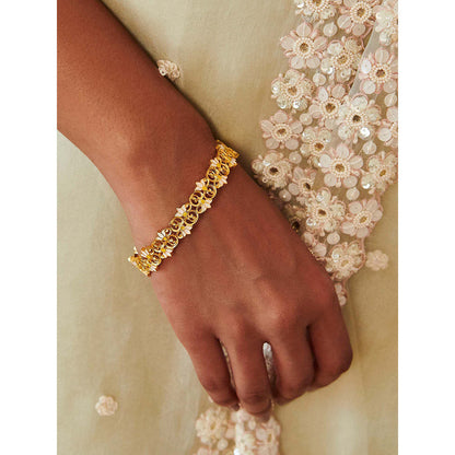 ZARIIN 22KT Gold Dipped in White Blooming Tales Lotus Bangle