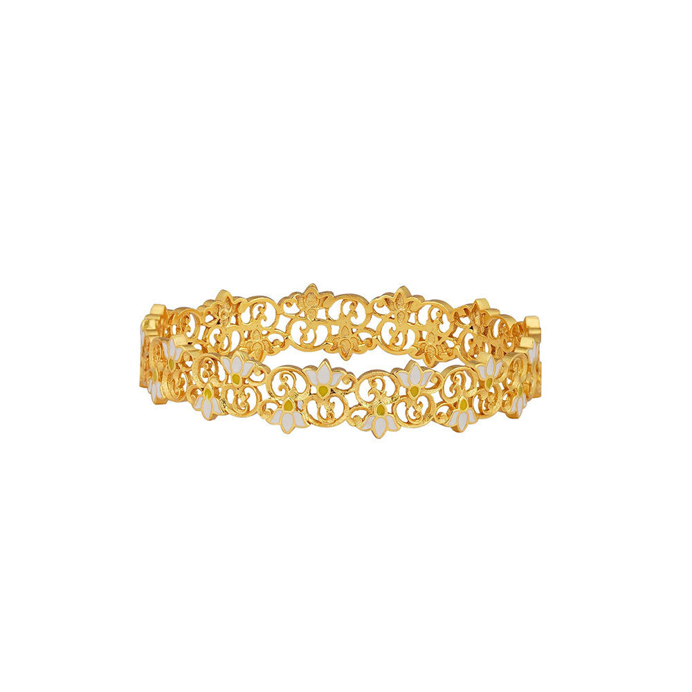 ZARIIN 22KT Gold Dipped in White Blooming Tales Lotus Bangle