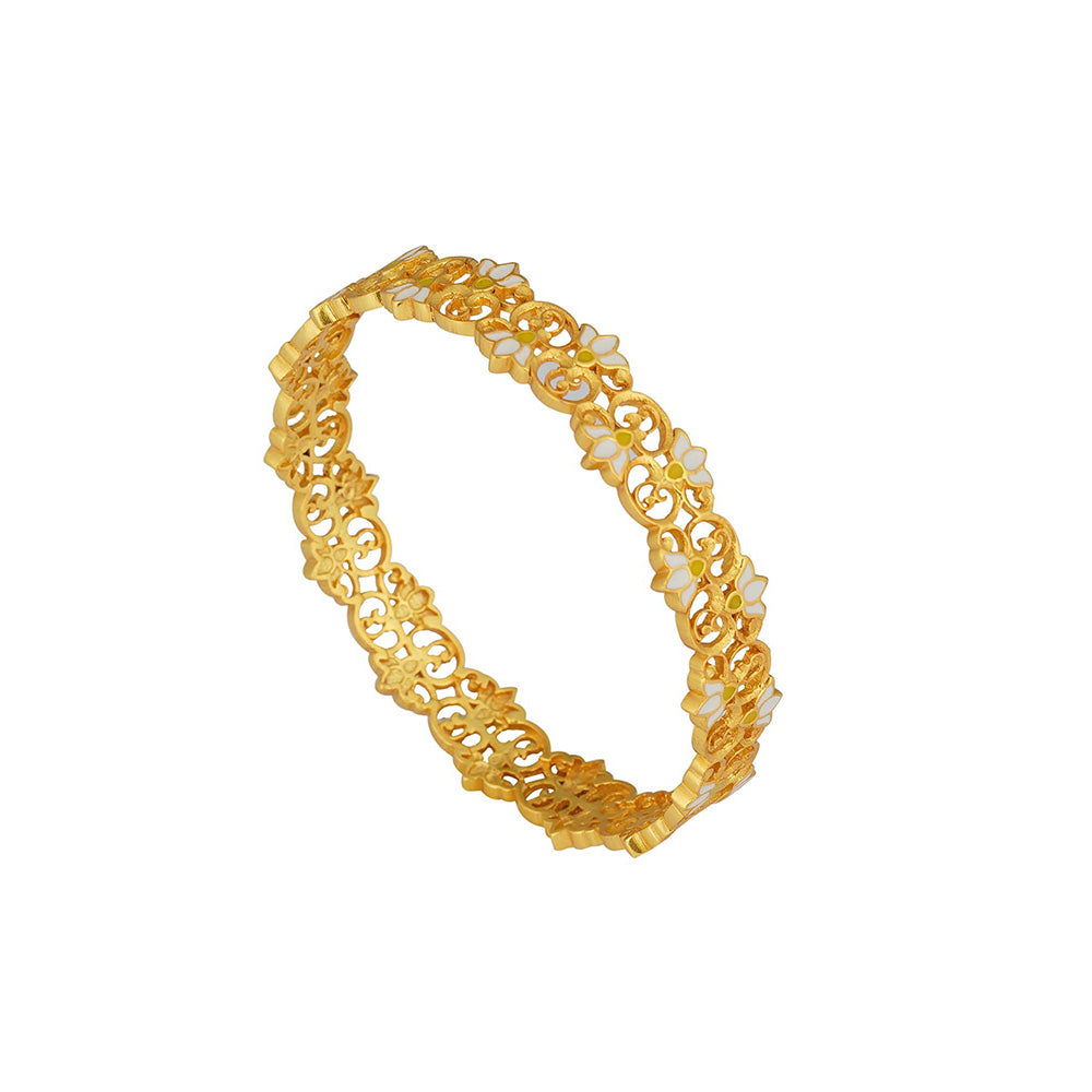 ZARIIN 22KT Gold Dipped in White Blooming Tales Lotus Bangle