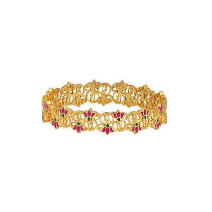 ZARIIN 22KT Gold Dipped in Pink Enamel Blooming Tales Lotus Bangle