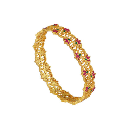 ZARIIN 22KT Gold Dipped in Pink Enamel Blooming Tales Lotus Bangle