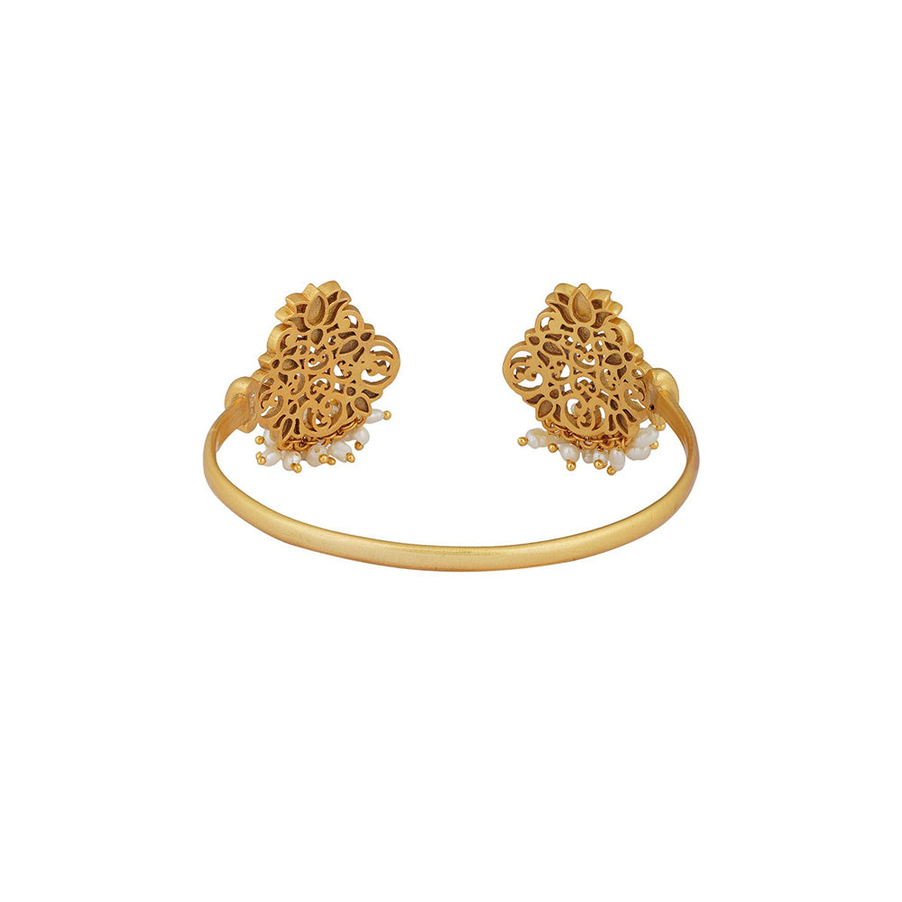 ZARIIN 22KT Gold Dipped in White Glory Lotus Cuff Bracelet