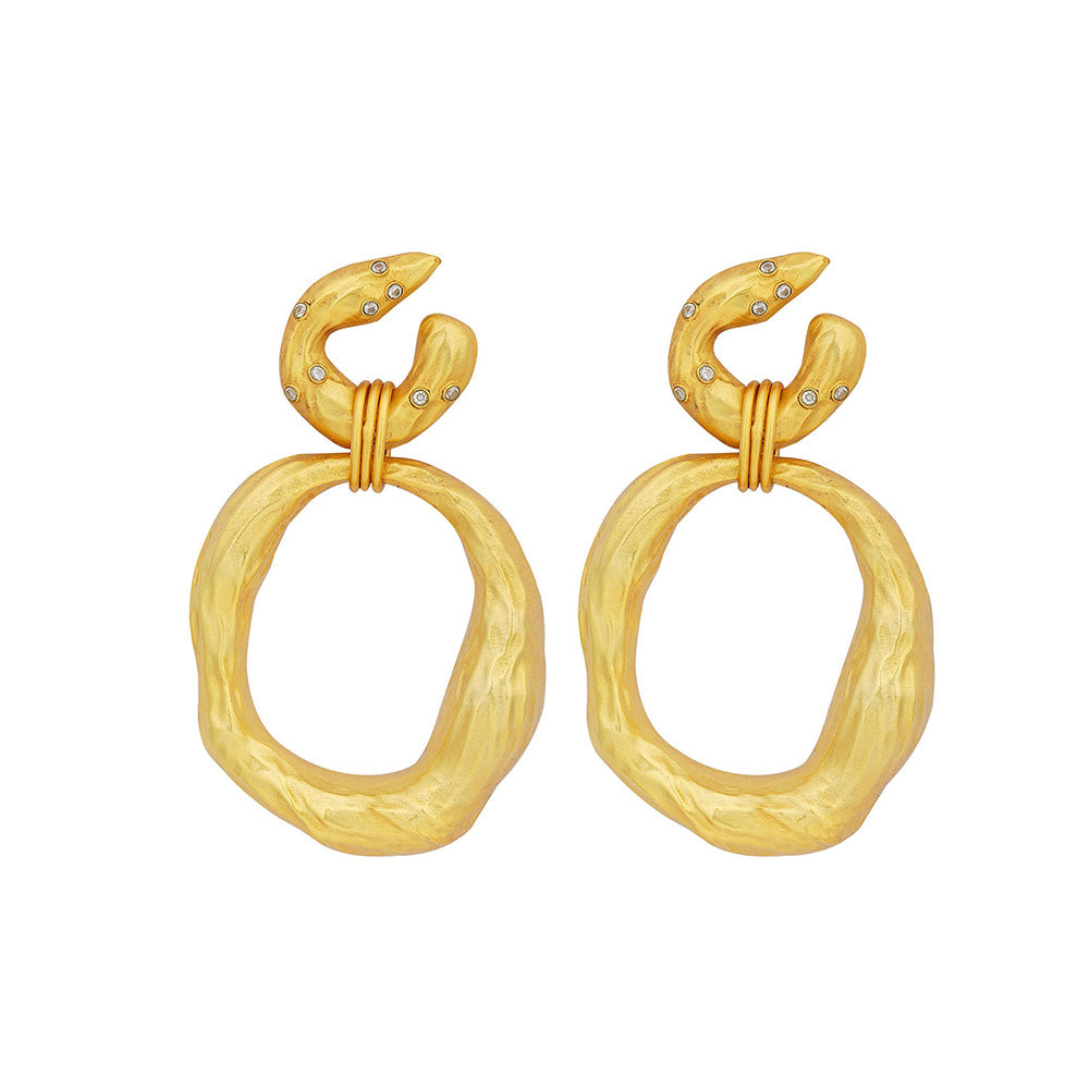ZARIIN 22k Gold Plated Organic Rings Goldtone Statement Earrings