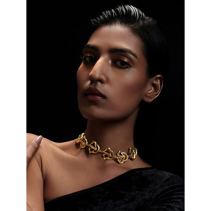 ZARIIN 22k Gold Plated Back to Nature Choker Necklace