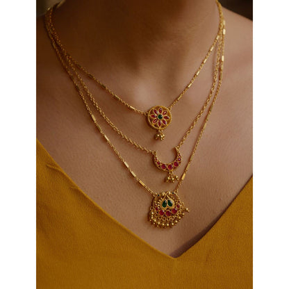 ZARIIN Moon and Blooms Layered Necklace