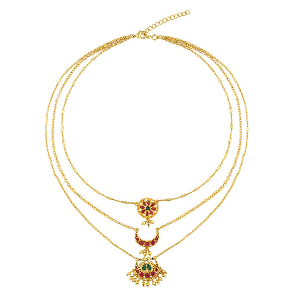 ZARIIN Moon and Blooms Layered Necklace