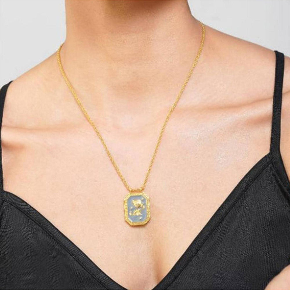 ZARIIN Aquarius Zodiac Tablet Reversible Necklace With Amethyst
