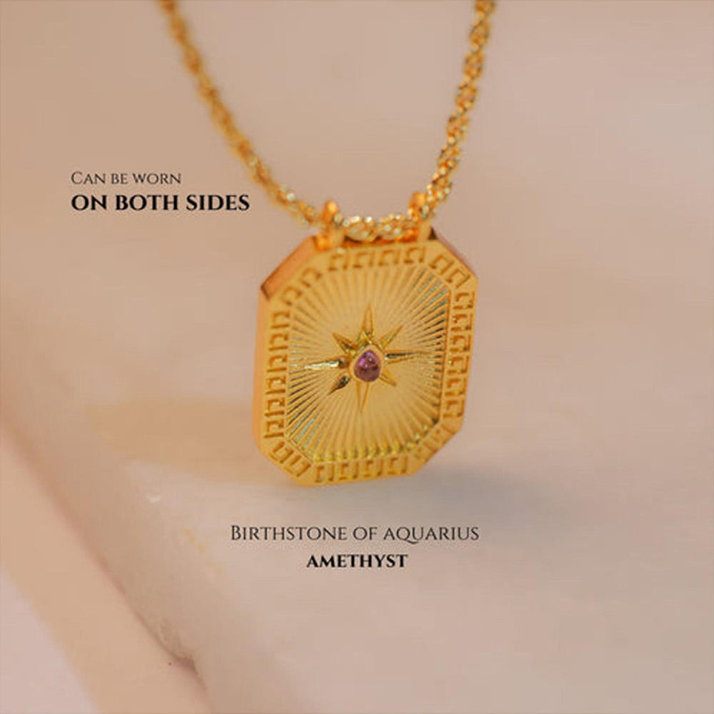 ZARIIN Aquarius Zodiac Tablet Reversible Necklace With Amethyst