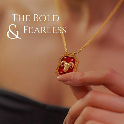 ZARIIN Aries Zodiac Tablet Reversible Necklace With Clear Quartz