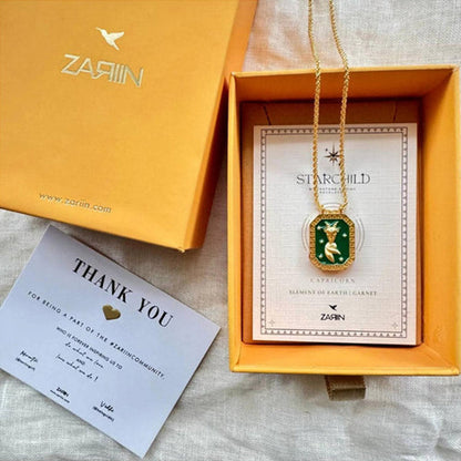 ZARIIN Capricorn Zodiac Tablet Reversible Necklace With Garnet