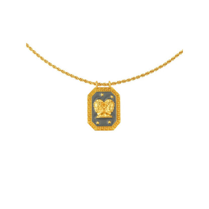 ZARIIN Gemini Zodiac Tablet Reversible Necklace With Pearl