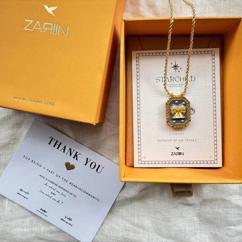 ZARIIN Gemini Zodiac Tablet Reversible Necklace With Pearl