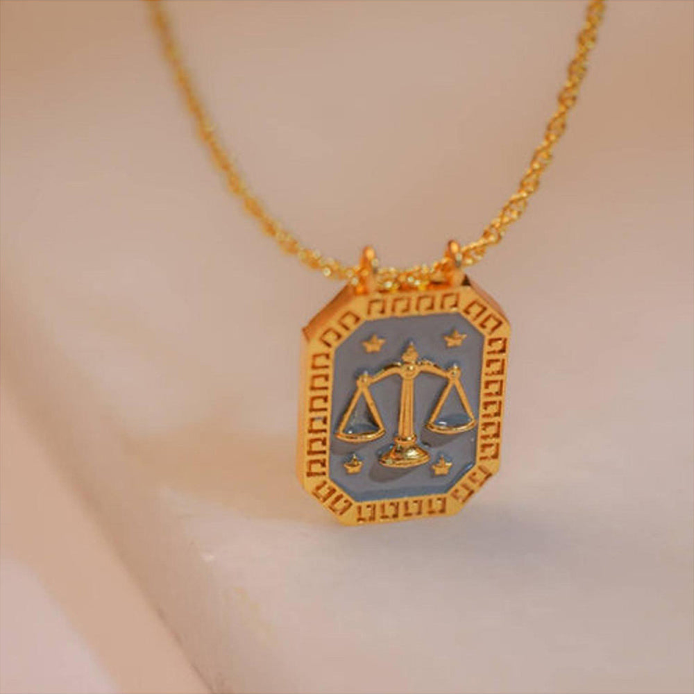 ZARIIN Libra Zodiac Tablet Reversible Necklace With Opal