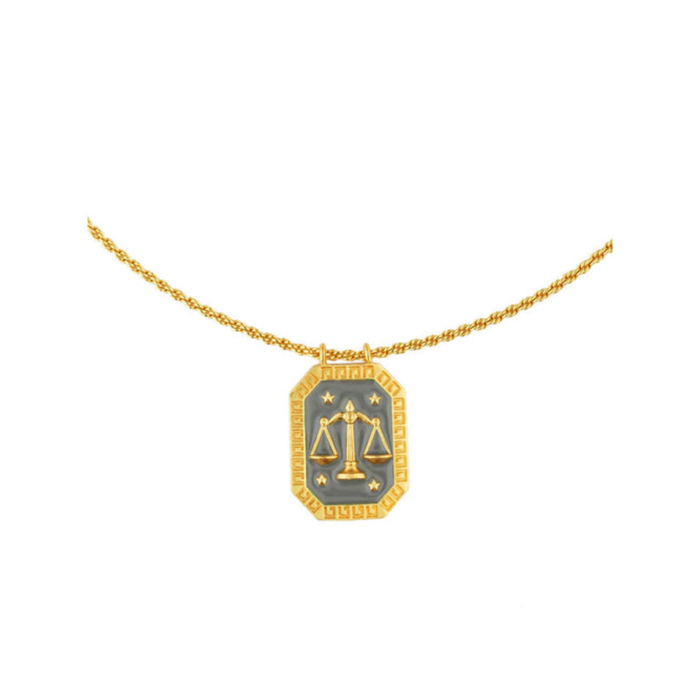 ZARIIN Libra Zodiac Tablet Reversible Necklace With Opal