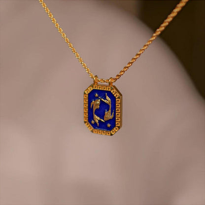 ZARIIN Pisces Zodiac Tablet Reversible Necklace With Aquamarine