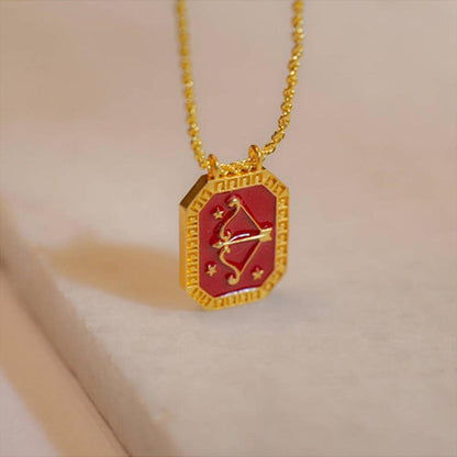 ZARIIN Sagittarius Zodiac Tablet Reversible Necklace With Blue Topaz