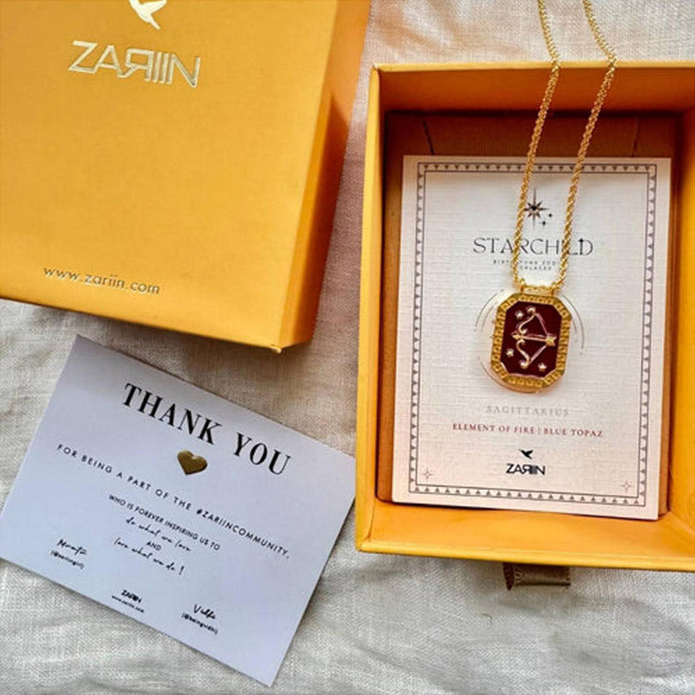 ZARIIN Sagittarius Zodiac Tablet Reversible Necklace With Blue Topaz