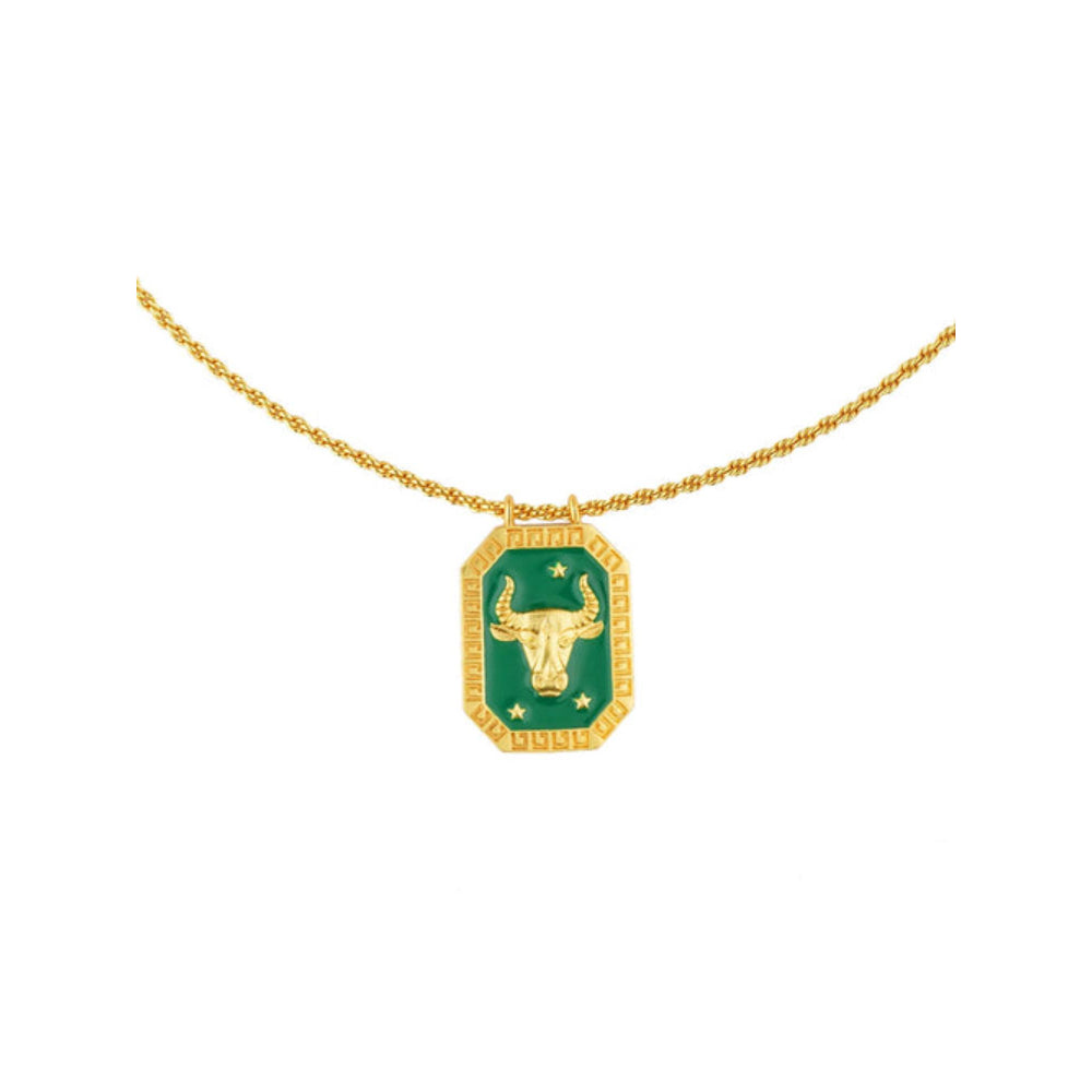 ZARIIN Taurus Zodiac Tablet Reversible Necklace With Chrysoprase