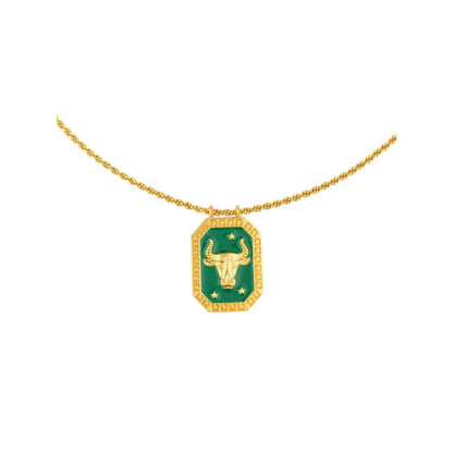 ZARIIN Taurus Zodiac Tablet Reversible Necklace With Chrysoprase