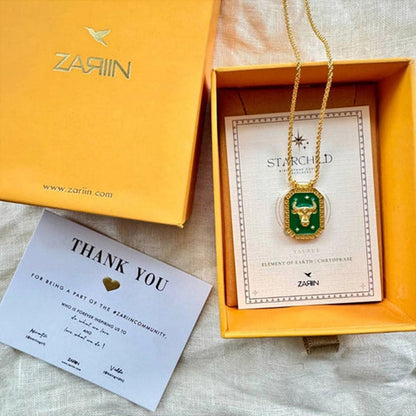 ZARIIN Taurus Zodiac Tablet Reversible Necklace With Chrysoprase
