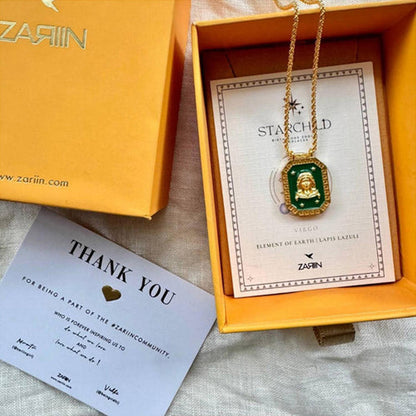 ZARIIN Virgo Zodiac Tablet Reversible Necklace With Lapis Lazuli