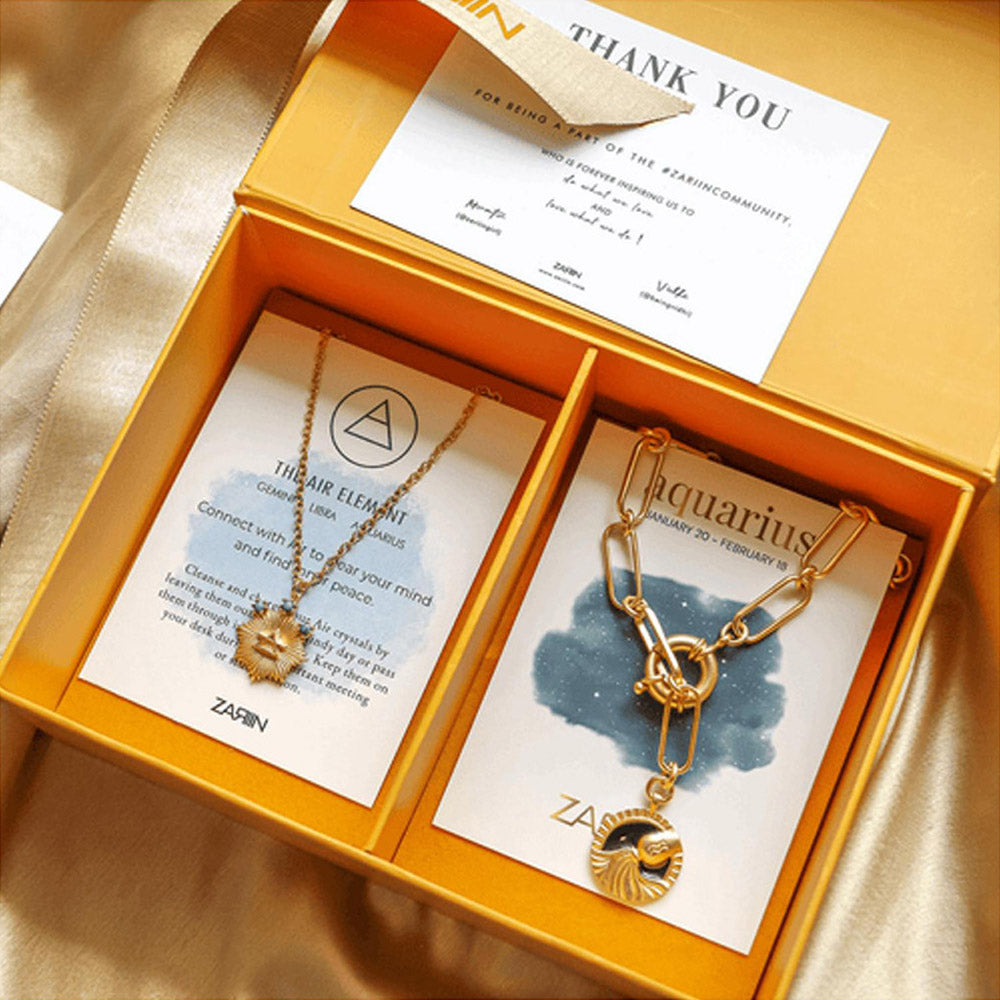 ZARIIN Aquarius And Air Zodiac Necklaces Giftbox