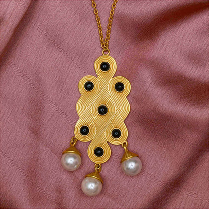 ZARIIN Onwards And Upwards' Black Onyx And Pearl Pendant Necklace