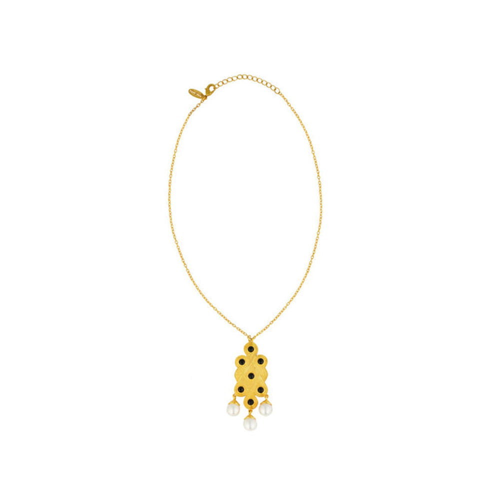 ZARIIN Onwards And Upwards' Black Onyx And Pearl Pendant Necklace