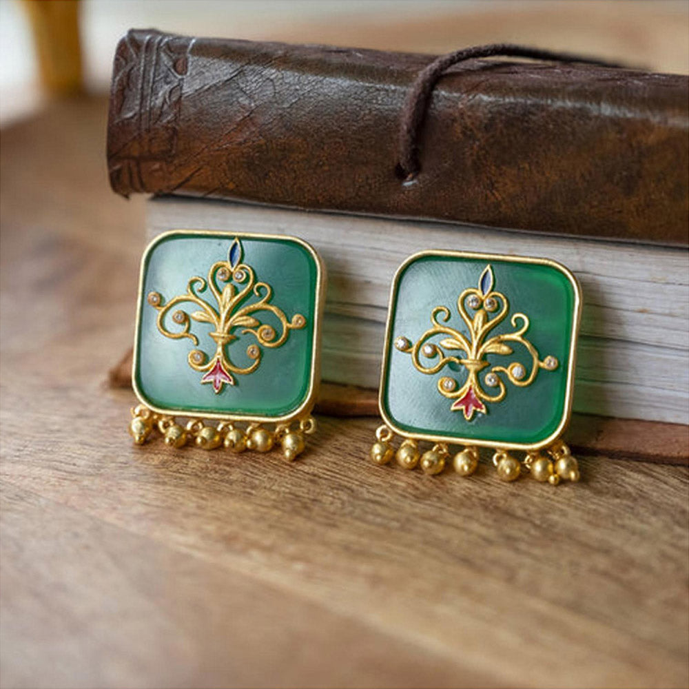 ZARIIN Dream Of The Past Green Onyx Stud Earrings