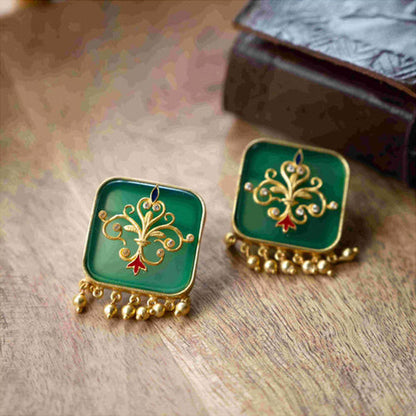 ZARIIN Dream Of The Past Green Onyx Stud Earrings