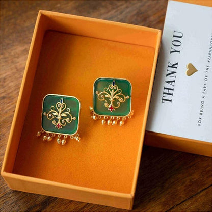 ZARIIN Dream Of The Past Green Onyx Stud Earrings