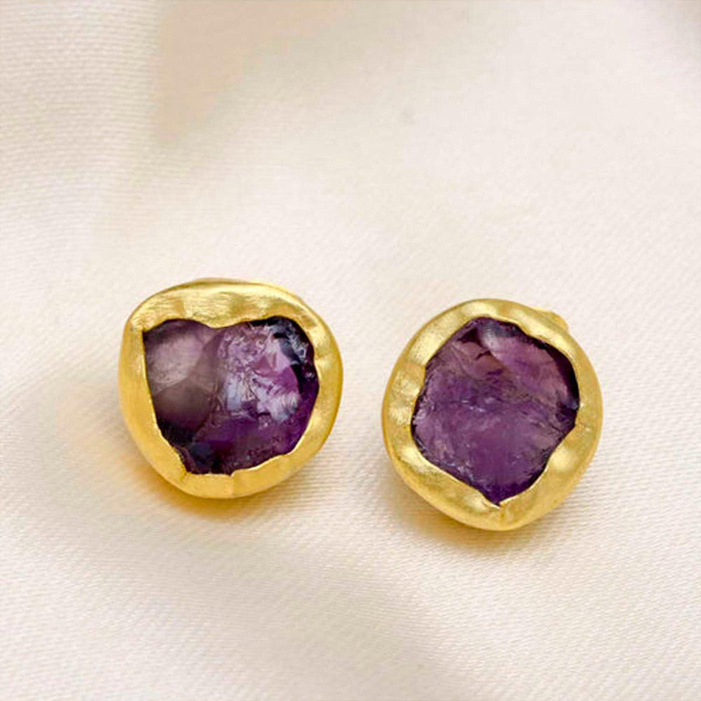 ZARIIN The Spirited Gold Stud Earrings With Amethyst