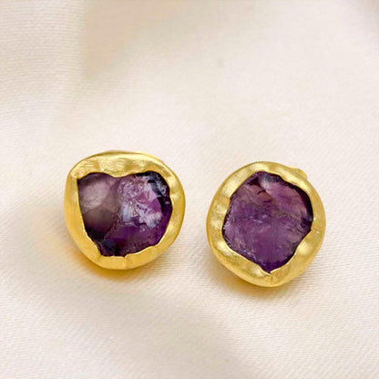 ZARIIN The Spirited Gold Stud Earrings With Amethyst
