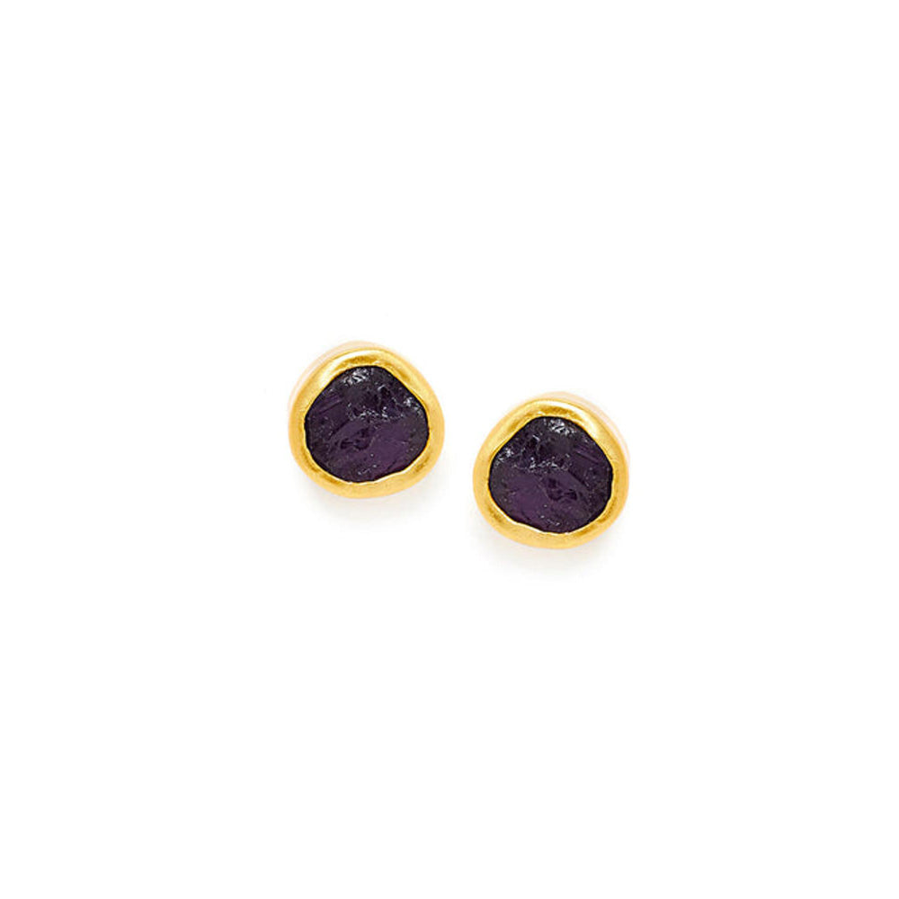 ZARIIN The Spirited Gold Stud Earrings With Amethyst