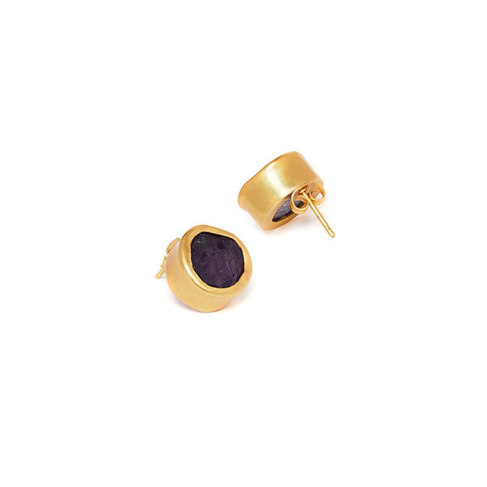 ZARIIN The Spirited Gold Stud Earrings With Amethyst