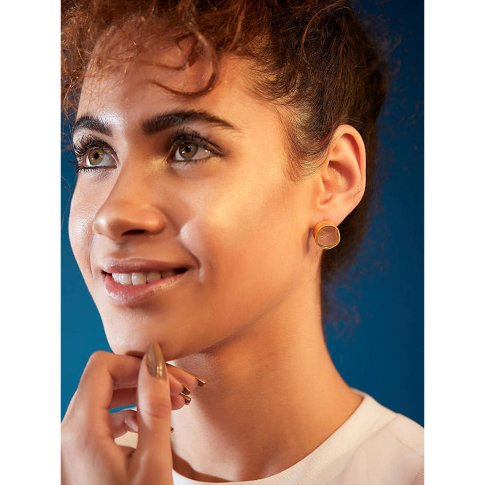 ZARIIN The Spirited Gold Stud Earrings With Rose Quartz