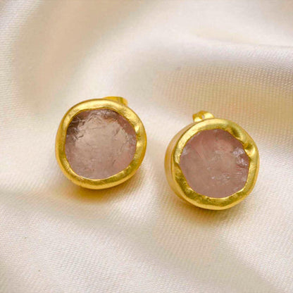 ZARIIN The Spirited Gold Stud Earrings With Rose Quartz