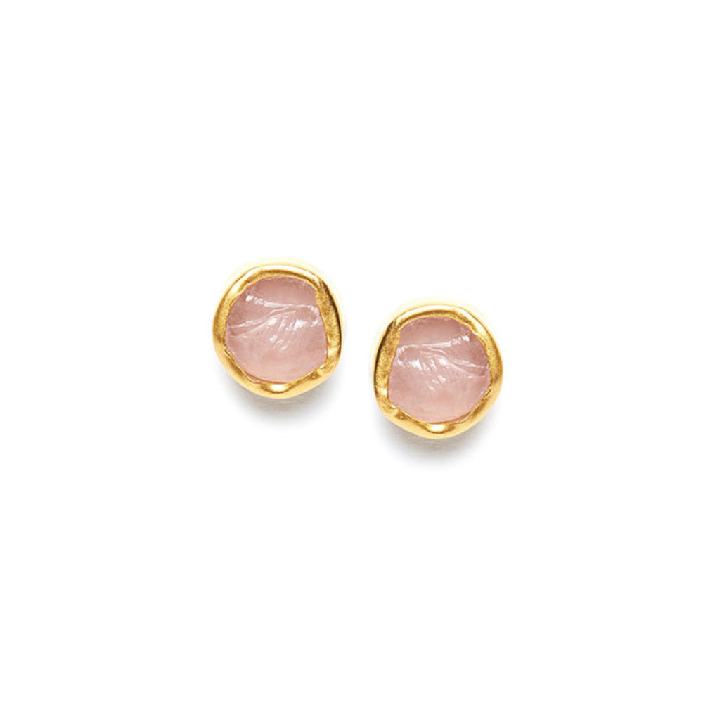 ZARIIN The Spirited Gold Stud Earrings With Rose Quartz