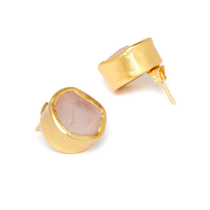 ZARIIN The Spirited Gold Stud Earrings With Rose Quartz
