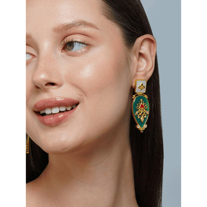 ZARIIN Grandma'S Treasure Green Onyx Statement Earrings