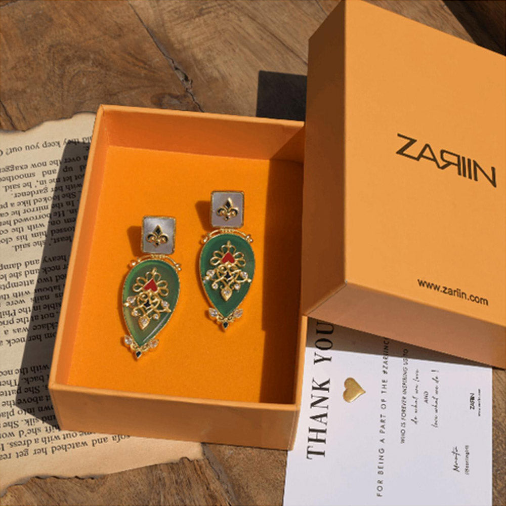 ZARIIN Grandma'S Treasure Green Onyx Statement Earrings