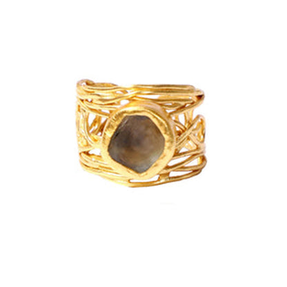 ZARIIN Mesh Of Life Ring, In Uncut Green Amethyst