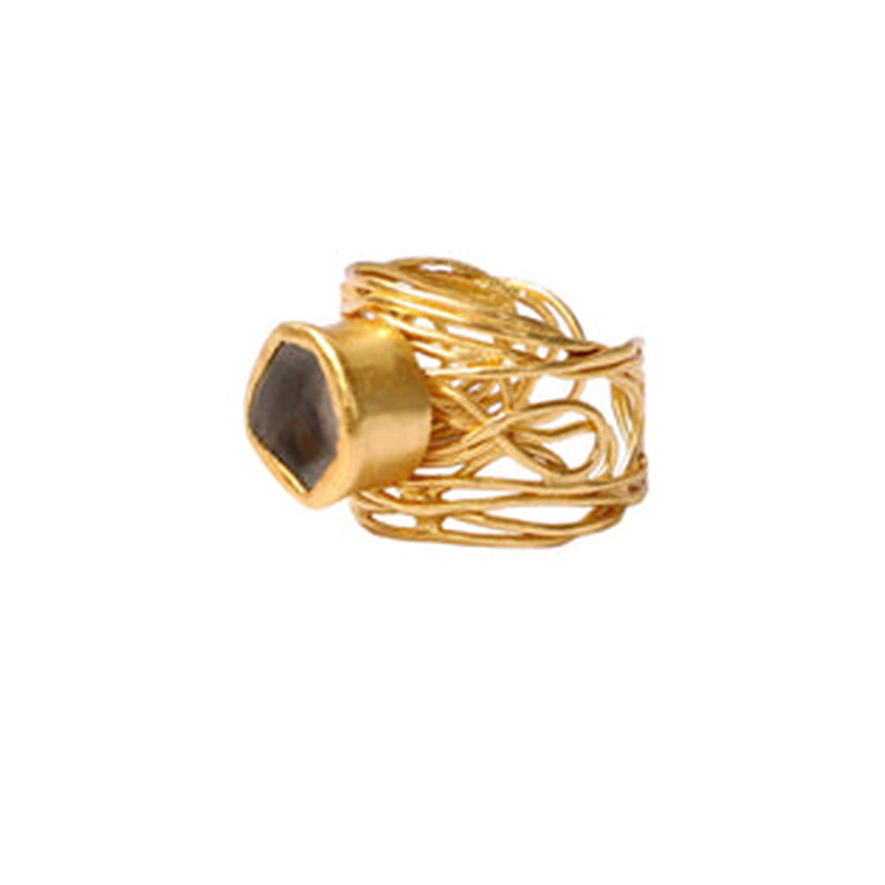 ZARIIN Mesh Of Life Ring, In Uncut Green Amethyst
