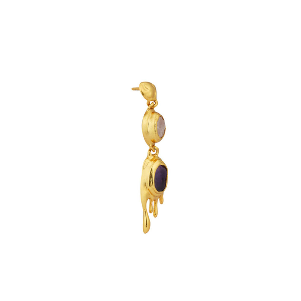 ZARIIN Molten Two Drop Earrings With Rose Quartz And Amethyst