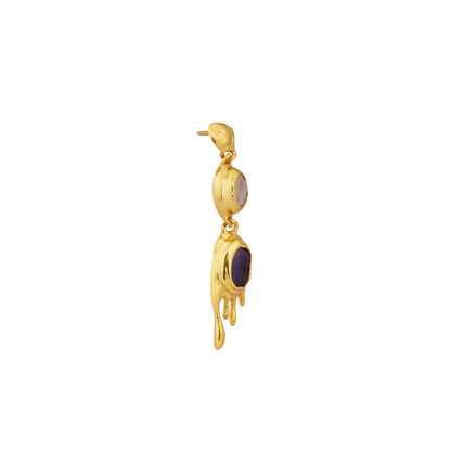 ZARIIN Molten Two Drop Earrings With Rose Quartz And Amethyst
