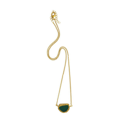 ZARIIN A Touch Of Green Chalcedony Stone Gold Necklace