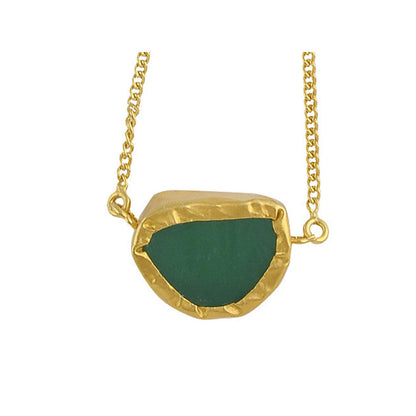 ZARIIN A Touch Of Green Chalcedony Stone Gold Necklace