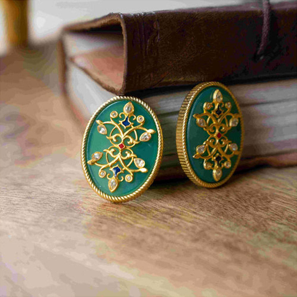 ZARIIN Reflection Of You Green Onyx Stud Earrings